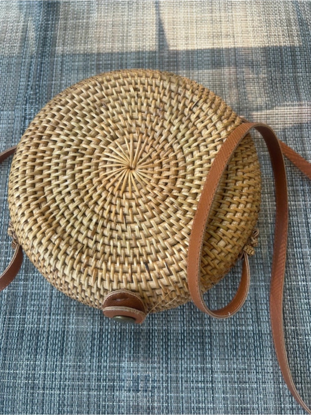 Source Unknown Woven Round Crossbody Bag In Natural And Brown